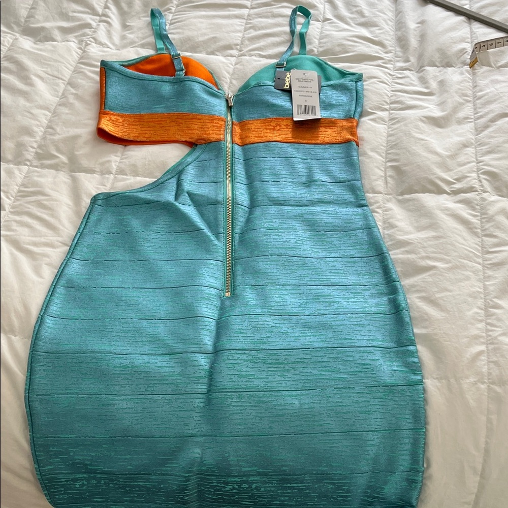 NWT Bebe Contrast Foil Mini Dress Turquoise and Orange  Dress
